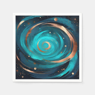 Night Sky Nebula Türkis und Kupfer Metallic Serviette
