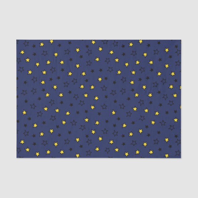 Night Sky Niedlich Yellow Stars auf Navy Blue Patt Seidenpapier (Vorderseite)
