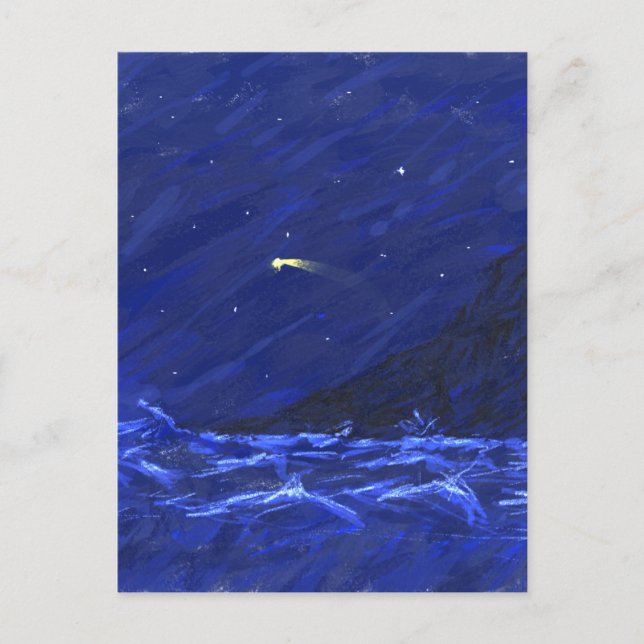 Night Sky Ocean Cliff Shooting Star Leinwand Postkarte (Vorderseite)