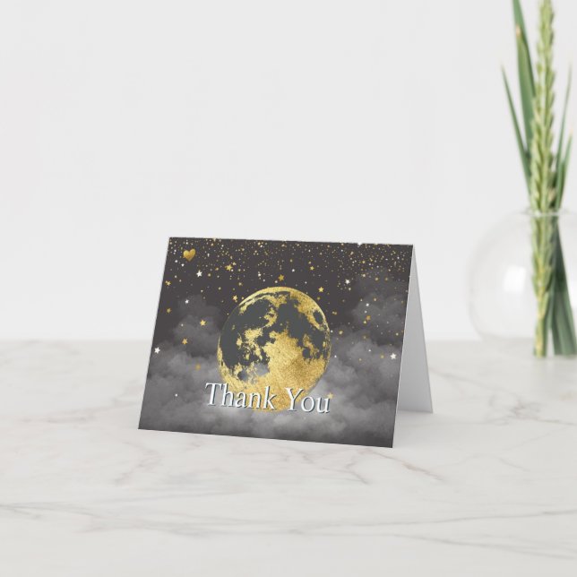 Night Sky Over Moon and Stars Celestial Gold Dankeskarte (Vorderseite)