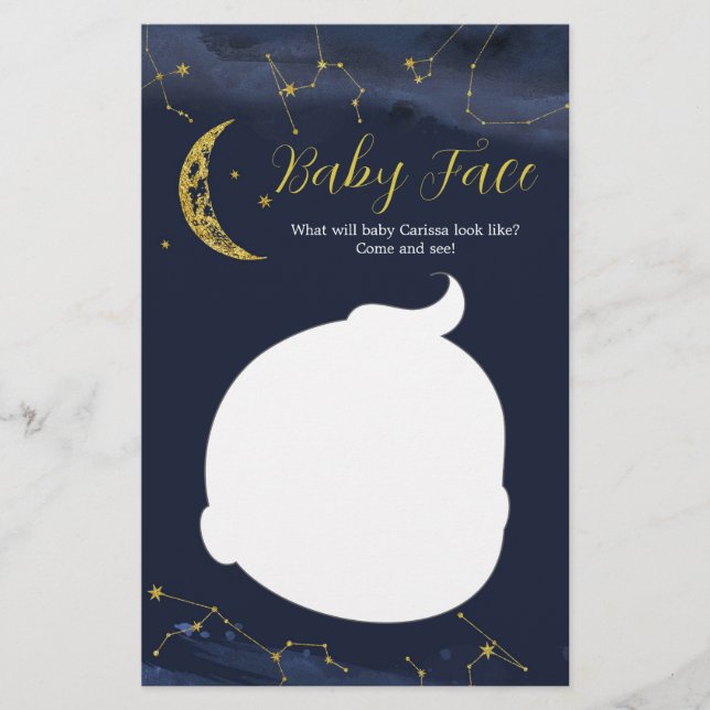 Night Sky Over Moon Baby Shower Baby Face Card (Vorderseite)