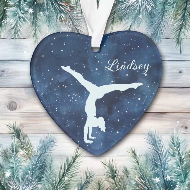 Night Sky Silver Blue Girl Gymnast Christmas Ornament (Von Creator hochgeladen)