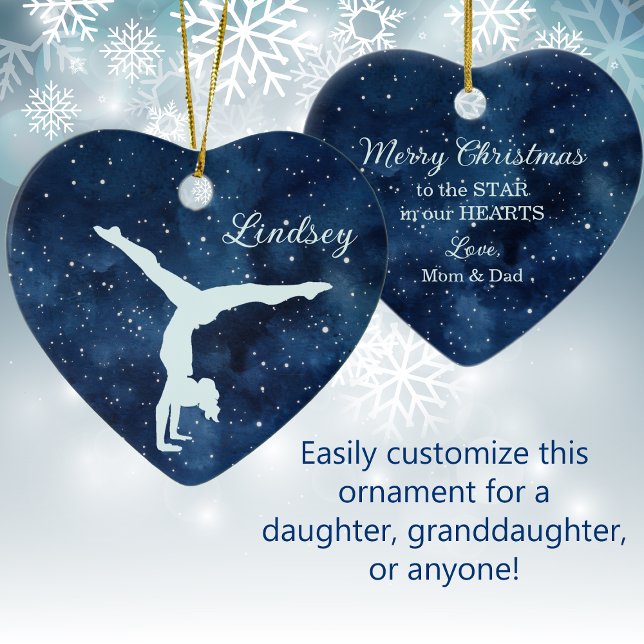 Night Sky Silver Blue Gymnast Christmas Keramik Ornament (Von Creator hochgeladen)