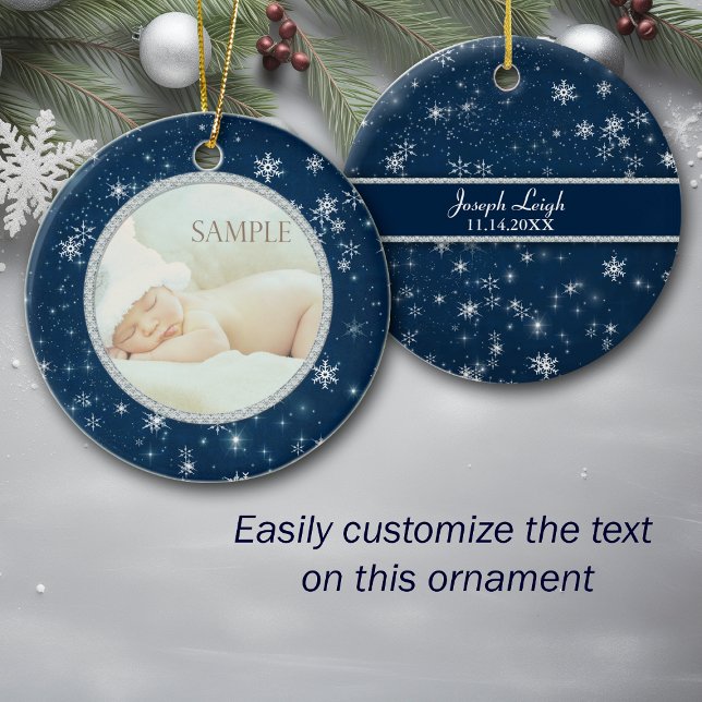 Night Sky Snowflakes Baby Foto Vorlage Keramik Ornament (Von Creator hochgeladen)