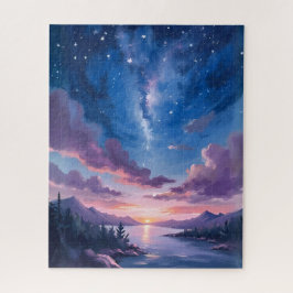 Night Sky | Starry Lake Purple Watercolor
