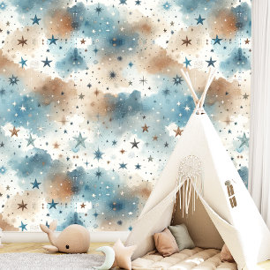 Night Sky Stars Blau und Braun Muster Tapete
