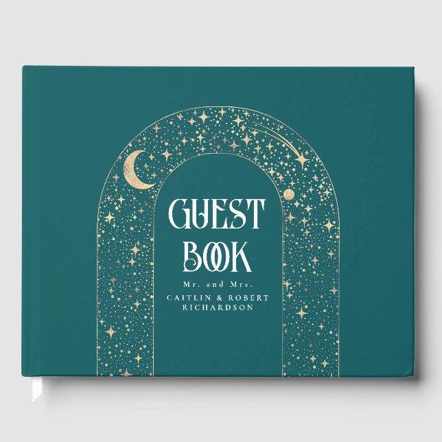 Night Sky Stars Celestial Aquamarin Wedding Gästebuch (Vorderseite)