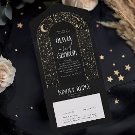 Night Sky Stars Celestial Arch Black Wedding All In One Einladung