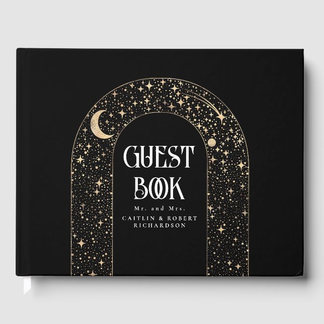Night Sky Stars Celestial Black Wedding Gästebuch (Vorderseite)