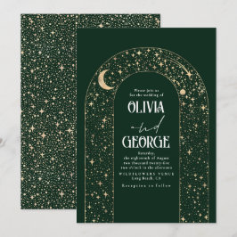 Night Sky Stars Emerald Green Celestial Wedding Einladung
