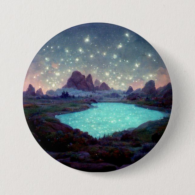 Night Sky Stars Fantasy Landschaft Button (Vorderseite)