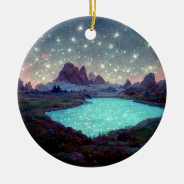 Night Sky Stars Fantasy Landschaft Keramik Ornament (Vorne)