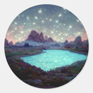 Night Sky Stars Fantasy Landschaft Runder Aufkleber