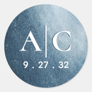 Night Sky Stars Navy Blue White Initials Runder Aufkleber