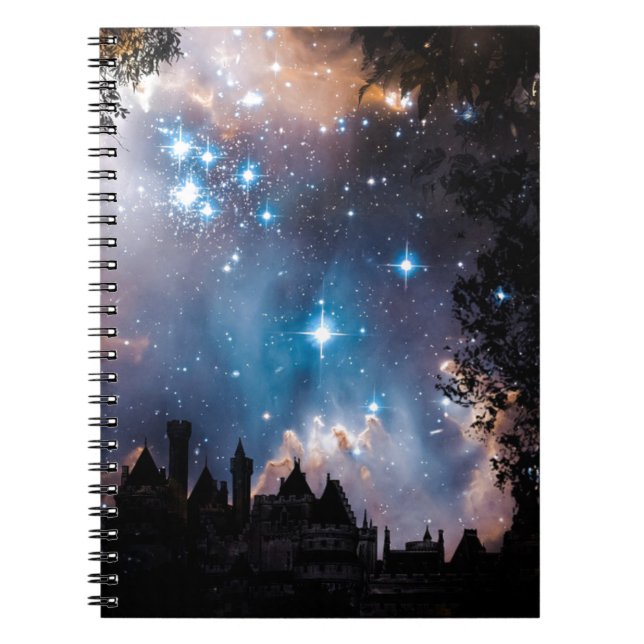 Night Sky Stars Tree Castle Notizblock (Vorderseite)