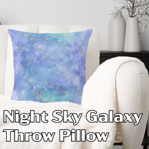 Night Sky Watercolor Galaxy Lila Blue Silver Kissen