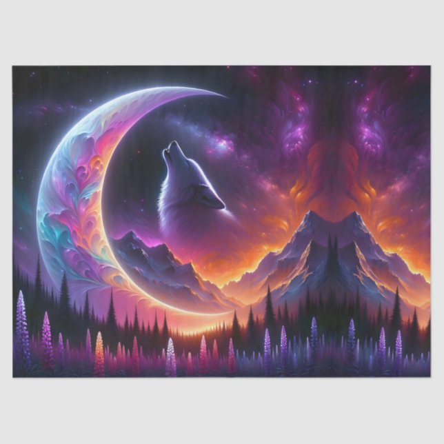 Night Sky Wolf Crescent Moon Lavender Seidenpapier (Vorderseite)