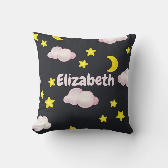 Night Sky Wolken und Sterne Monogram Kissen (Vorderseite)