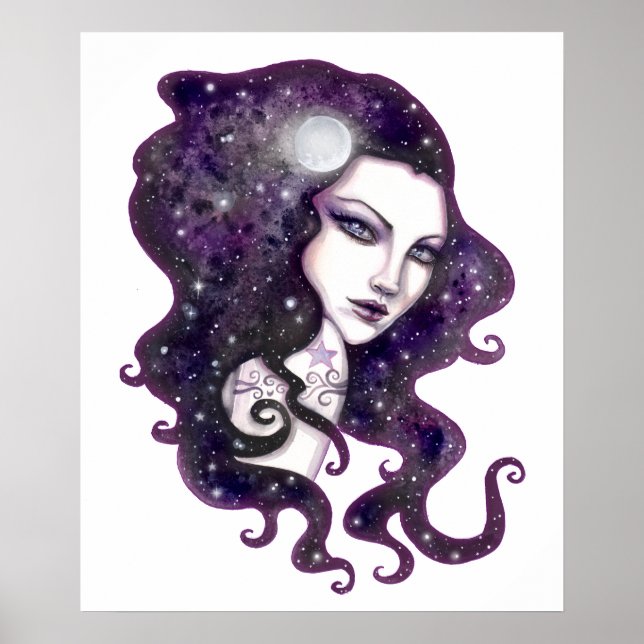 Night Skye Fantasy Woman Celestial Artwork Poster (Vorne)