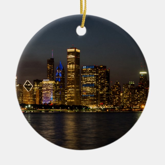 Night Skyline Chicago Pano Keramik Ornament (Vorne)