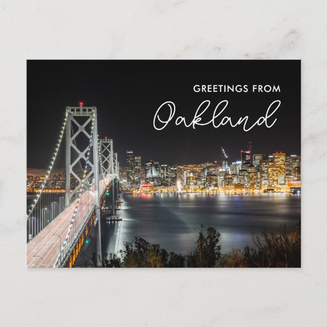 Night Skyline Gruß von Oakland Postcard Postkarte (Vorderseite)