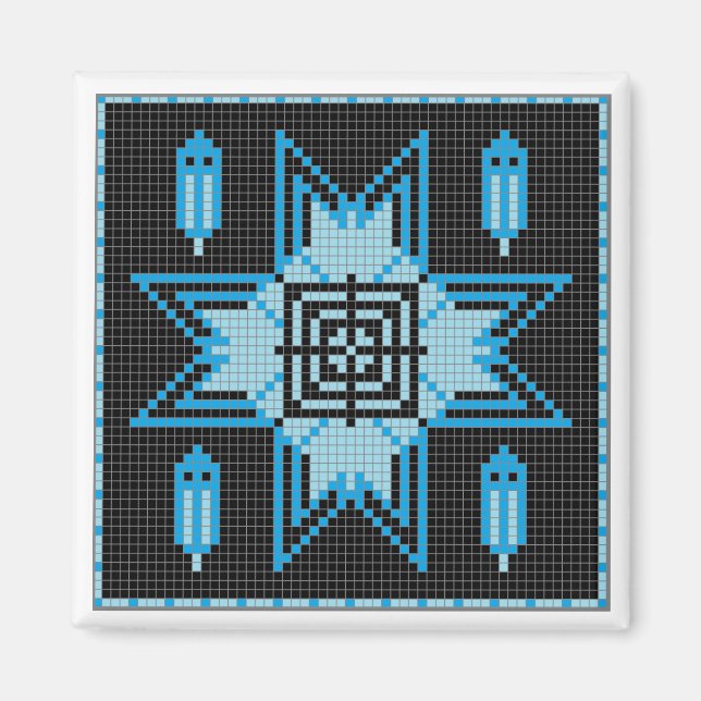 Night Star & Feathers in blau. Magnet (Vorne)