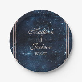 Night Star Sky Celestial Galaxy Wedding Monogram Pappteller