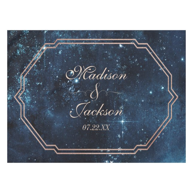 Night Star Sky Celestial Galaxy Wedding Monogram Tischdecke (Vorderseite (Horizontal))