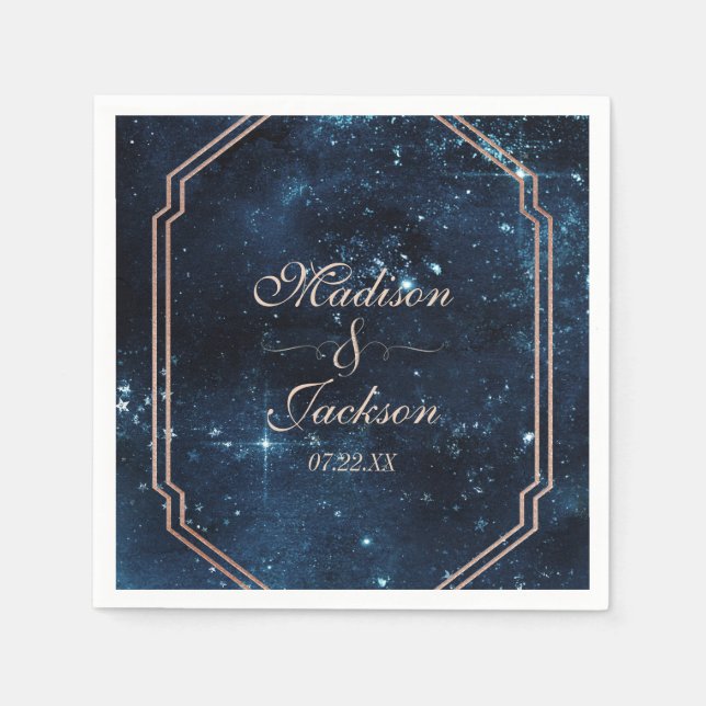 Night Star Sky Celestial Mongram Wedding Serviette (Vorderseite)