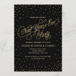 Night Stars Gold & Black New Year's Eve Party Einladung