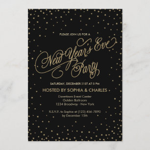 Night Stars Gold & Black New Year's Eve Party Einladung