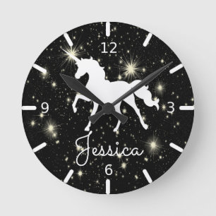 Night Stars Personalized Unicorn Runde Wanduhr