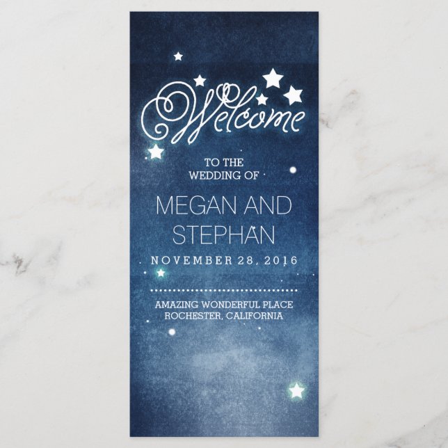 Night Stars Romantic Navy Hochzeitsprogramme Programm (Vorderseite)