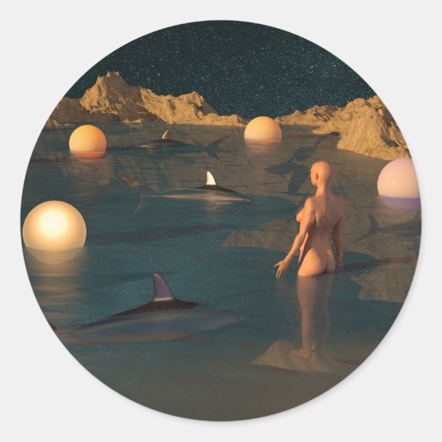 Night Swimming Runder Aufkleber (Vorderseite)