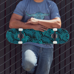 Night Tropical Aquamarin Palm Blätter Skateboard