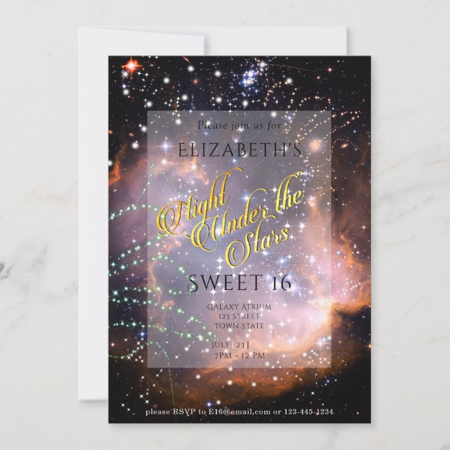 Night Under the Stars Sweet 16 Lila OrangeGalaxy Einladung (Vorderseite)