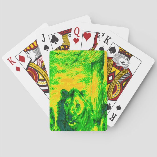 Night Vision Lion Art Fluorescent Print Spielkarten (Rückseite)