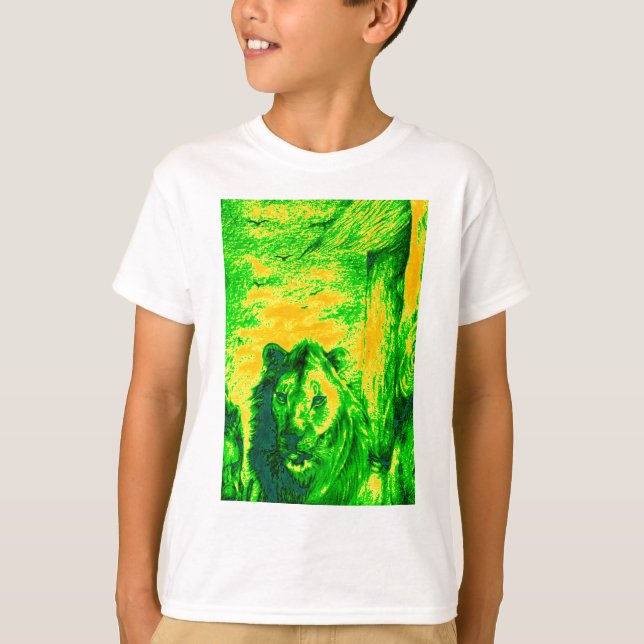 Night Vision Lion Art Fluorescent Print T-Shirt (Vorderseite)