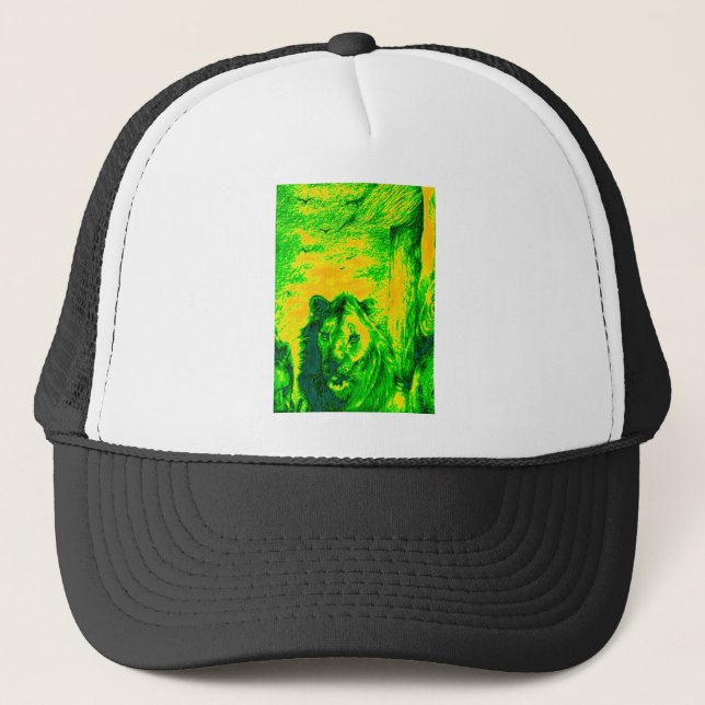 Night Vision Lion Art Fluorescent Print Truckerkappe (Vorderseite)