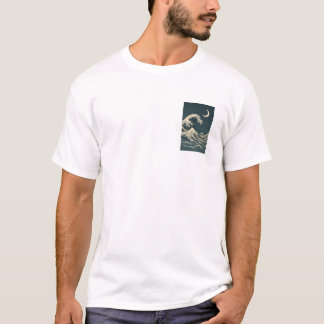 Night Wave & Moon - Japanischer Style Ocean Ästhet T-Shirt