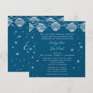 Night Wedding Aquamarin & Silver Lanterns Stars Ga Einladung