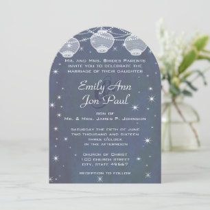 Night Wedding Navy & Silver Lanterns Stars Garland Einladung