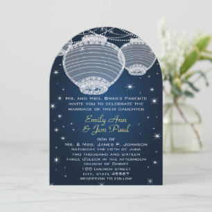 Night Wedding Navy Yellow Silver Lanterns Stars Einladung
