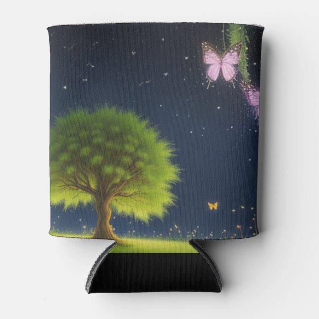Night Willow Tree mit Schmetterlingen und Glühwürm Dosenkühler (Vorderseite)