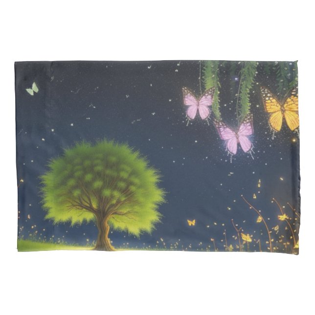 Night Willow Tree mit Schmetterlingen und Glühwürm Kissenbezug (Vorderseite)