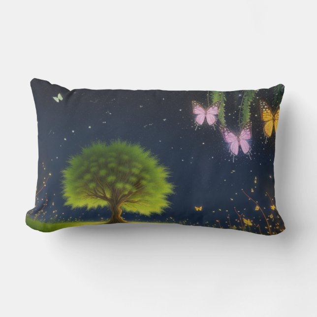 Night Willow Tree w/ die Schmetterlinge und Glühwü Lendenkissen (Vorderseite)