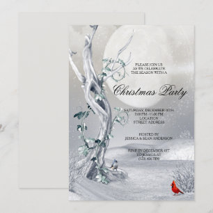 Night Winter Landschaft & Kardinal Weihnachts-Part Einladung