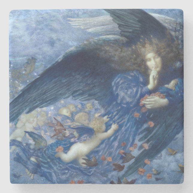 Night with her Train of Stars (Angel with Cherubs) Steinuntersetzer (Vorderseite)