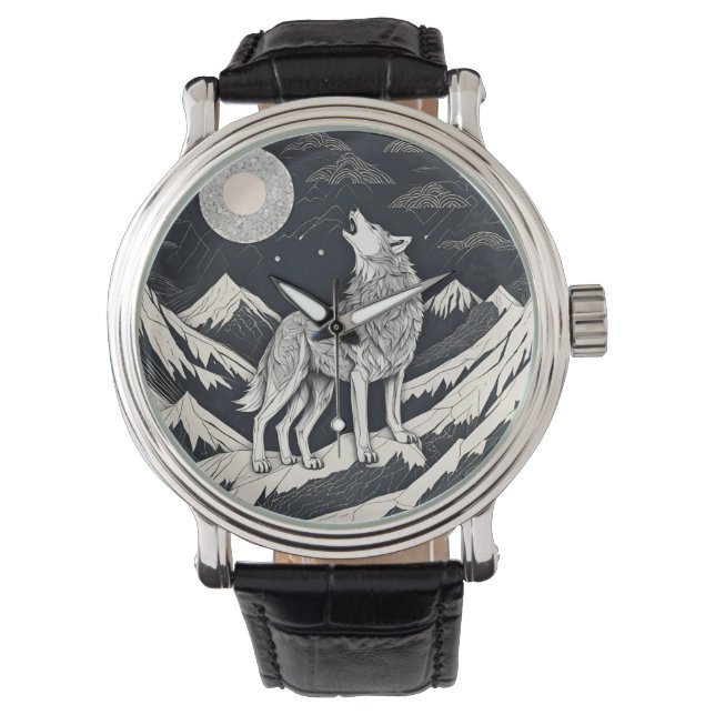 Night Wolf Howl - Mondlicht & Waldästhetik Armbanduhr (Vorderseite)