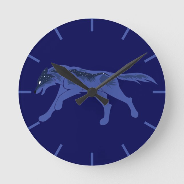 Night Wolf Runde Wanduhr (Vorderseite)